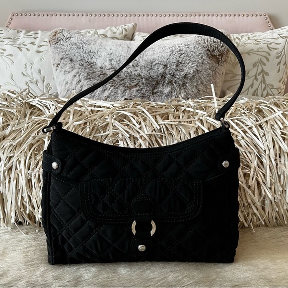 Vera Bradley Handbags - VERA BRADLEY Black Quilted Microfiber Satchel Shoulder Bag East West Zipper Y2K
